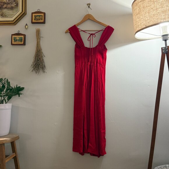 Reformation | Tomato Red Tayler Midi Dress Size 0 Sweetheart Neck Tie Back - Picture 3 of 5